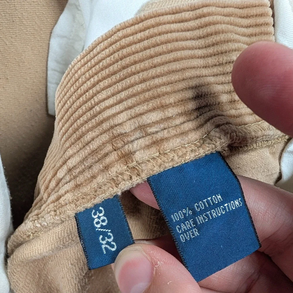 Vintage‎ Polo Ralph Lauren Andrew Pants Men 38x32 Tan Corduroy Pleated Trousers